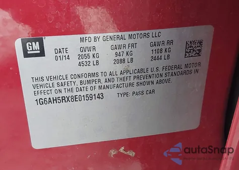 2014 Cadillac Ats Luxury from USA, damaged, VIN 1G6AH5RX8E0159143